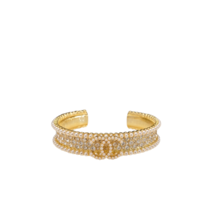 Chanel Pearl And Crystal Interlocking CC Cuff Bracelet Gold Hardware For Women