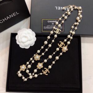 Alternative view of Chanel Pearl CC Flower Necklace Gold For Women