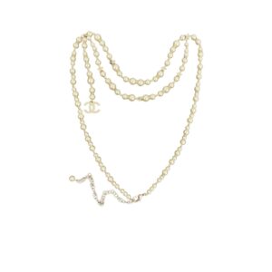 Chanel Pearl Chain With Crystal Logo Charm Gold For Women