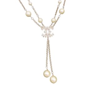 Chanel Pearl Double C Rice Beads Large And Small Necklace Gold For Women