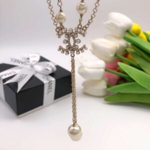 Alternative view of Chanel Pearl Double C Rice Beads Large And Small Necklace Gold For Women