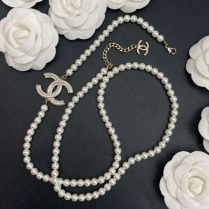 Chanel Pearl Letter Chain Necklace White For Women
