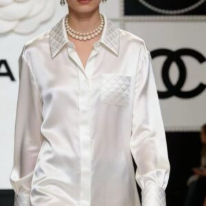 Alternative view of Chanel Quilted Button-Down Blouse Pearl White For Women