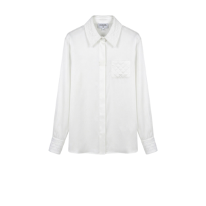 Chanel Quilted Button-Down Blouse Pearl White For Women
