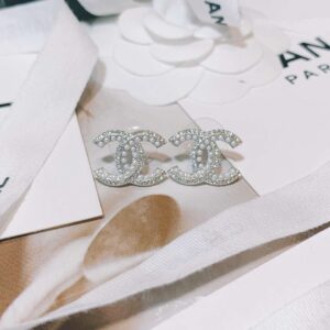 Alternative view of Chanel Rhinestone Double C Earrings Silver For Women