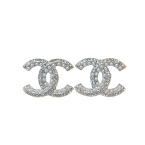Chanel Rhinestone Double C Earrings Silver For Women