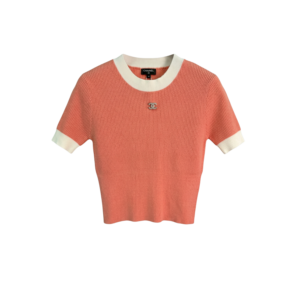 Chanel Ribbed Short Sleeve T-Shirt Coral For Women