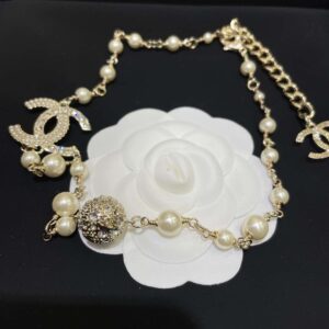 Alternative view of Chanel Round Crystal Pearl Necklace Gold For Women