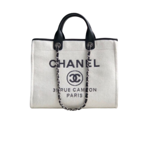 Chanel Deauville Tote Bag 15.2in/ 39cm White Silver Hardware For Women AS3257