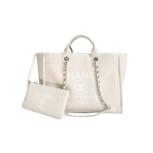 Chanel Deauville Tote Bag 15.2in/ 39cm Cream Silver Hardware For Women AS3257