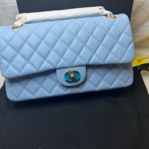 Alternative view of Chanel Classic Double Flap Bag Crossbody 10in/ 25cm Light Blue Gold Hardware For Women