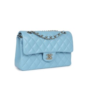 Alternative view of Chanel Small Classic Double Flap Shoulder Bag 9in/ 23cm Light Blue Silver Hardware For Women