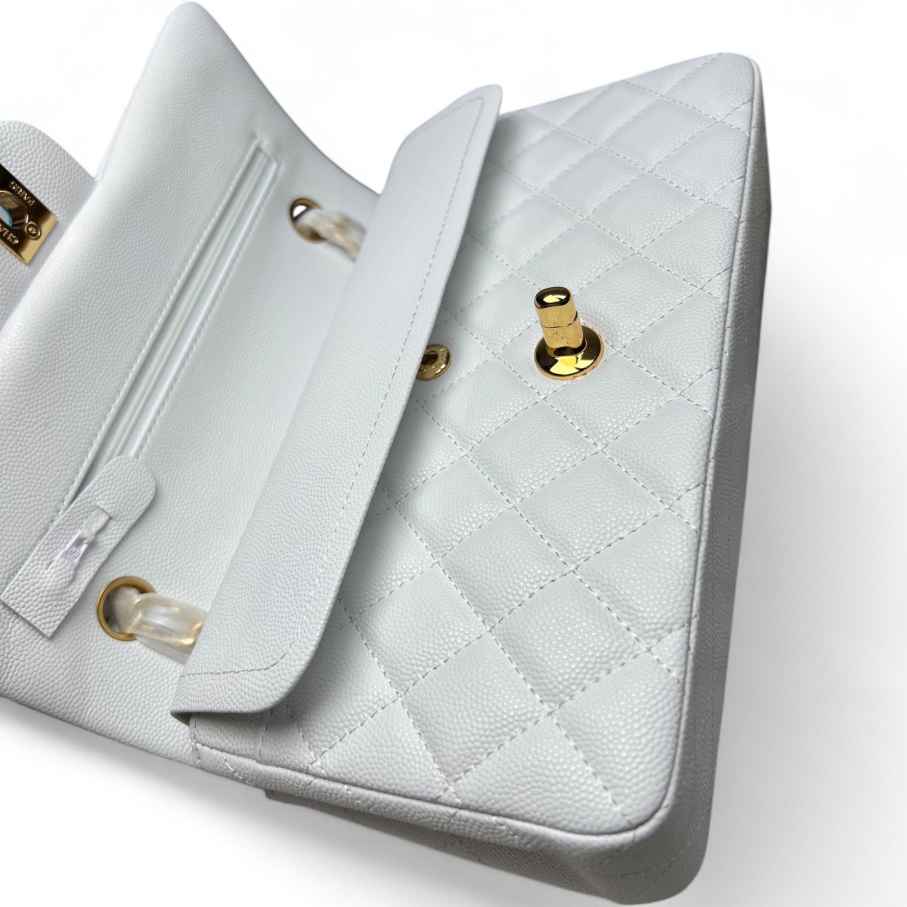 Chanel Small Classic Double Flap Crossbody Bag 9.1in/ 23cm White Gold Hardware For Women - Image 7