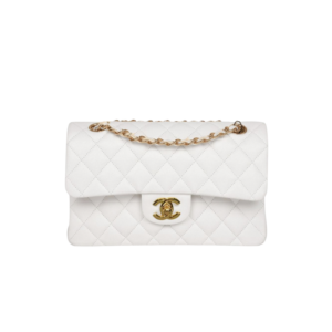 Chanel Small Classic Double Flap Crossbody Bag 9.1in/ 23cm White Gold Hardware For Women