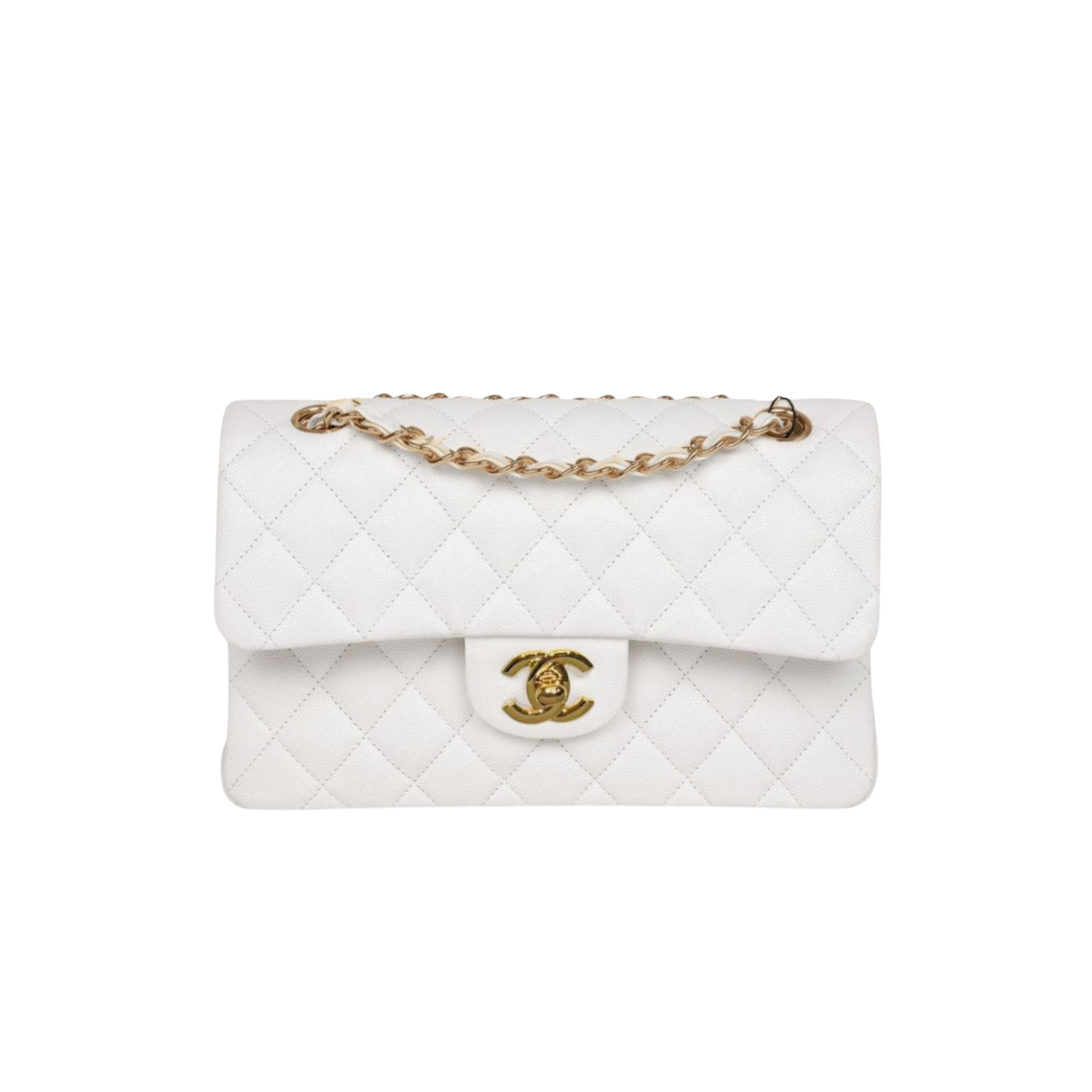 Chanel Small Classic Double Flap Crossbody Bag 9.1in/ 23cm White Gold Hardware For Women