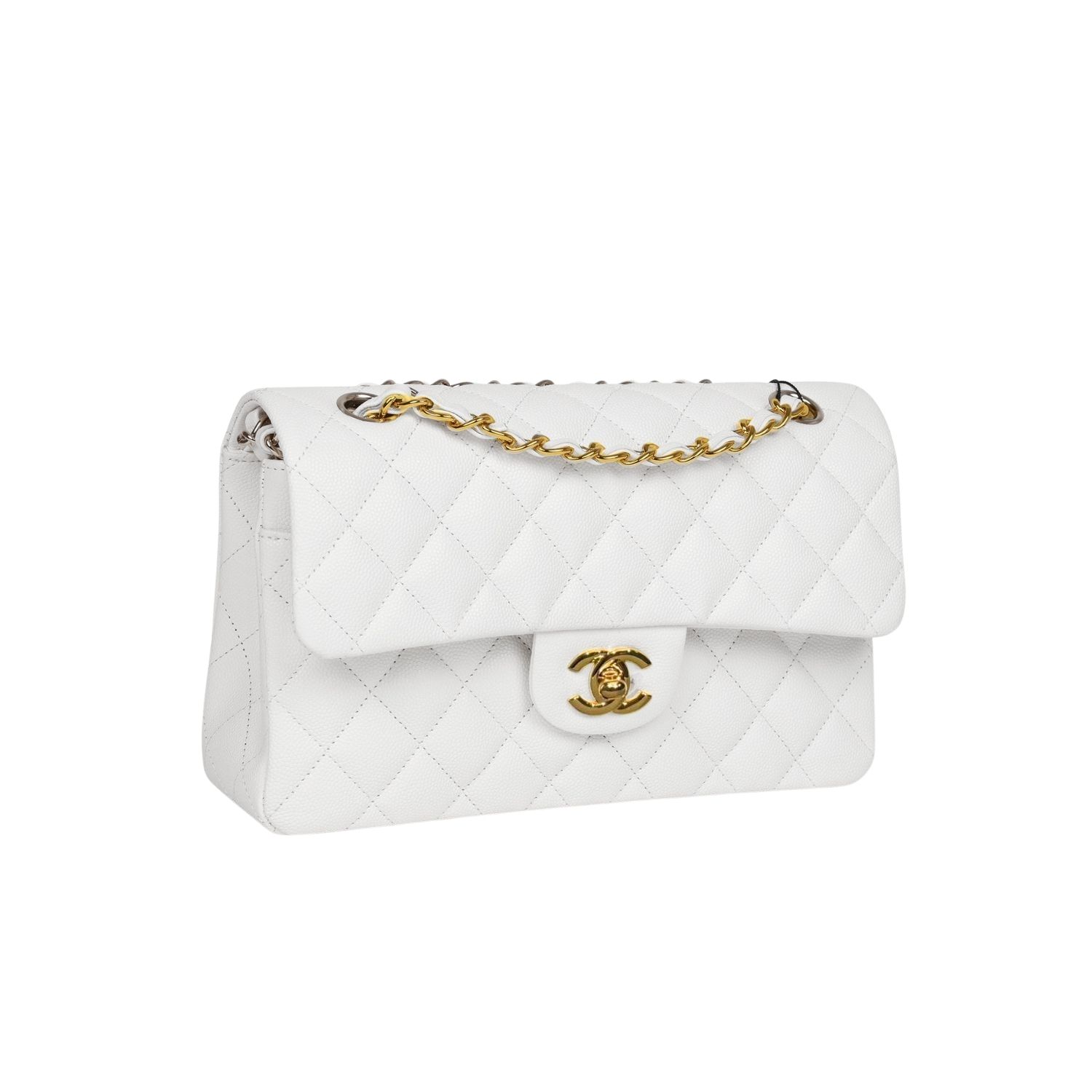 Chanel Small Classic Double Flap Crossbody Bag 9.1in/ 23cm White Gold Hardware For Women - Image 2