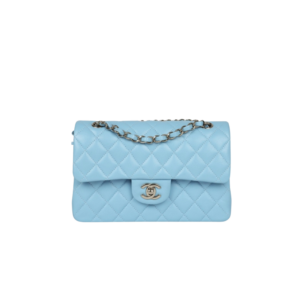 Chanel Small Classic Double Flap Shoulder Bag 9in/ 23cm Light Blue Silver Hardware For Women