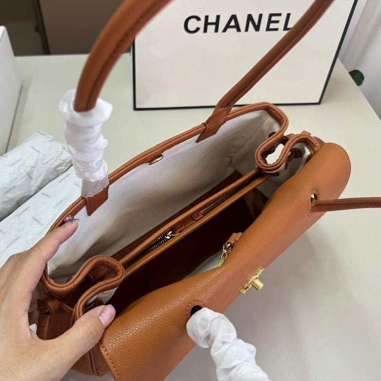 Chanel Small Shopping Shoulder Bag 12.6in/ 32cm Camel Gold Hardware For Women