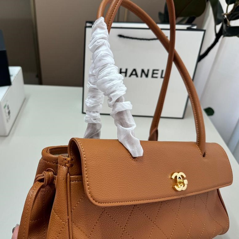 Chanel Small Shopping Shoulder Bag 12.6in/ 32cm Camel Gold Hardware For Women