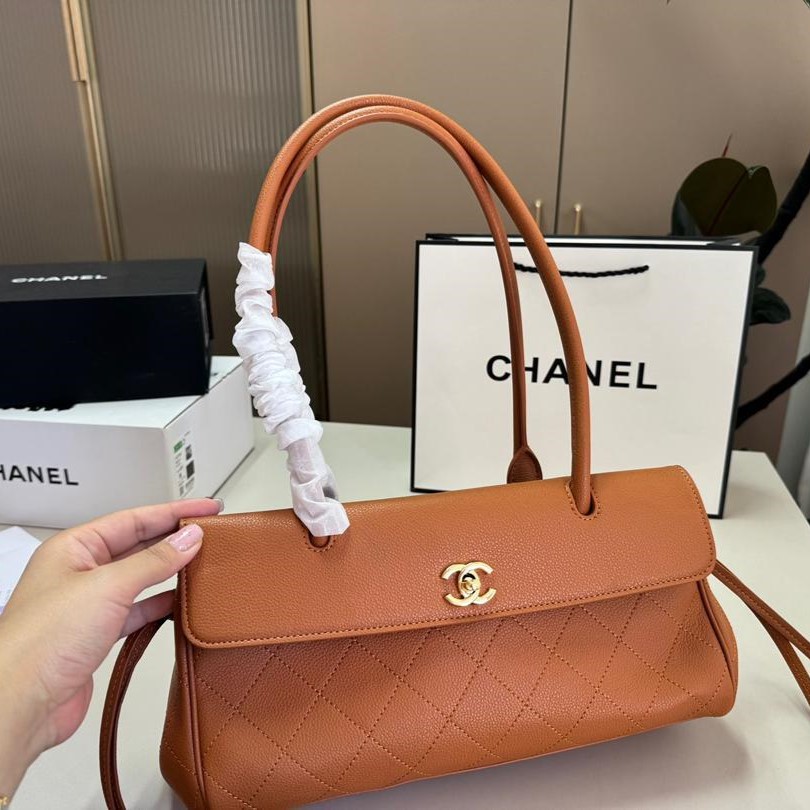 Chanel Small Shopping Shoulder Bag 12.6in/ 32cm Camel Gold Hardware For Women