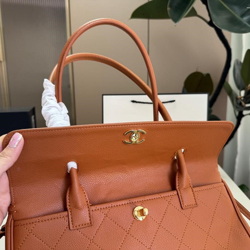 Chanel Small Shopping Shoulder Bag 12.6in/ 32cm Camel Gold Hardware For Women