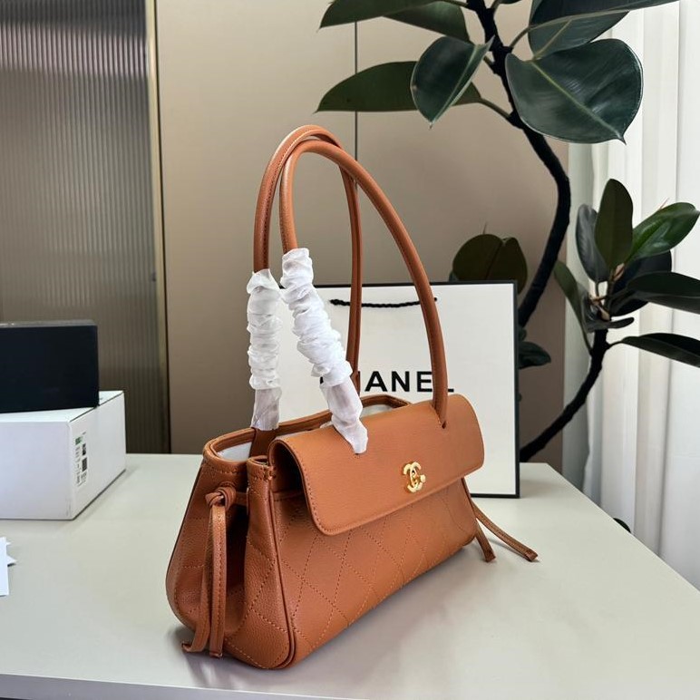 Chanel Small Shopping Shoulder Bag 12.6in/ 32cm Camel Gold Hardware For Women