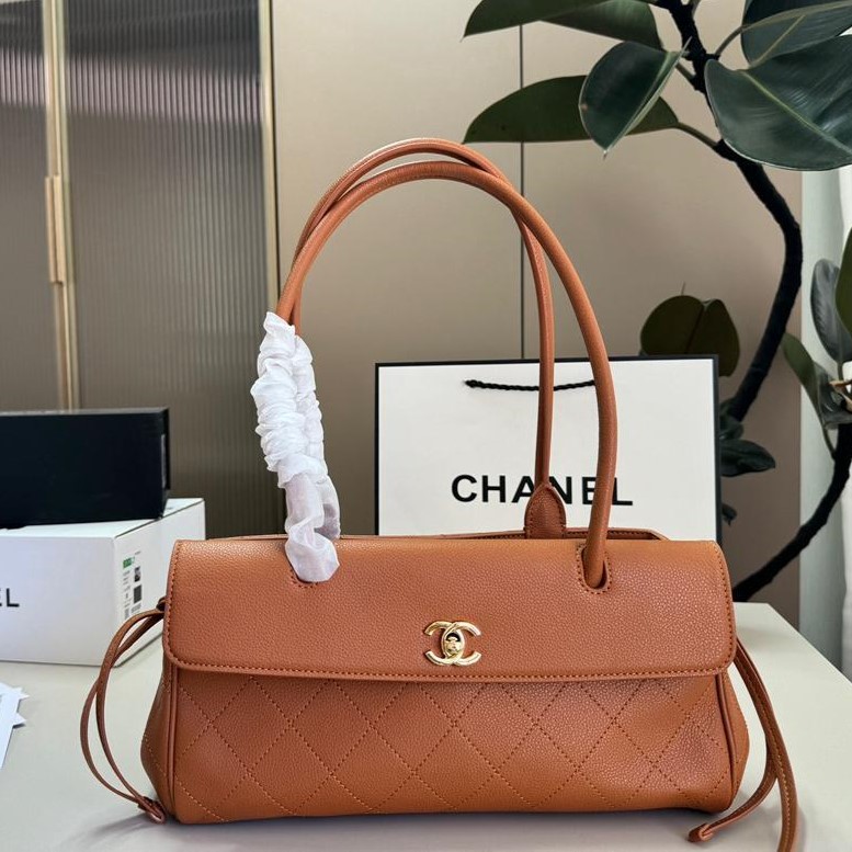 Chanel Small Shopping Shoulder Bag 12.6in/ 32cm Camel Gold Hardware For Women