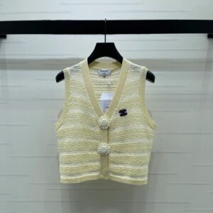 Alternative view of Chanel Striped Pointelle Sleeveless Top With Camellia Buttons Light Yellow For Women