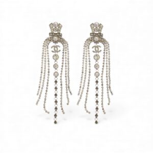 Chanel Tassel Claw Chain Earrings Silver For Women