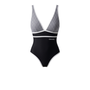 Chanel V-Neck One-Piece Swimsuit Black/ White For Women