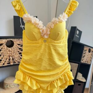 Alternative view of Chanel Vintage Floral Ruffled One-Piece Swimsuit Yellow For Women