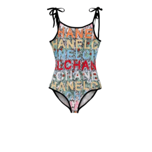 Chanel Vintage Graffiti Logo One-Piece Swimsuit Multicolor For Women