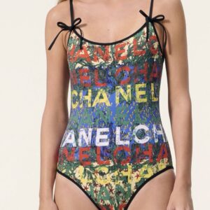 Alternative view of Chanel Vintage Graffiti Logo One-Piece Swimsuit Multicolor/ Blue For Women