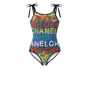 Chanel Vintage Graffiti Logo One-Piece Swimsuit Multicolor/ Blue For Women