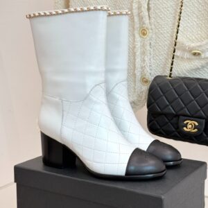 Alternative view of Chanel Double C Chunky Heel Boots With Chain Detail White For Women