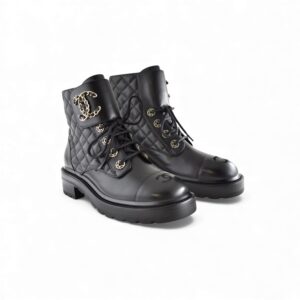 Chanel Women's Lace- Ups Bright Black For Women 1.5in/ 4cm