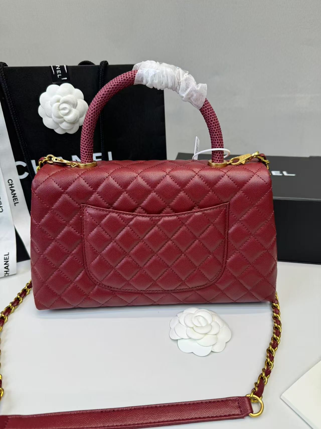 Chanel Handbag With Top Handle Dark Red For Women 11in/28cm