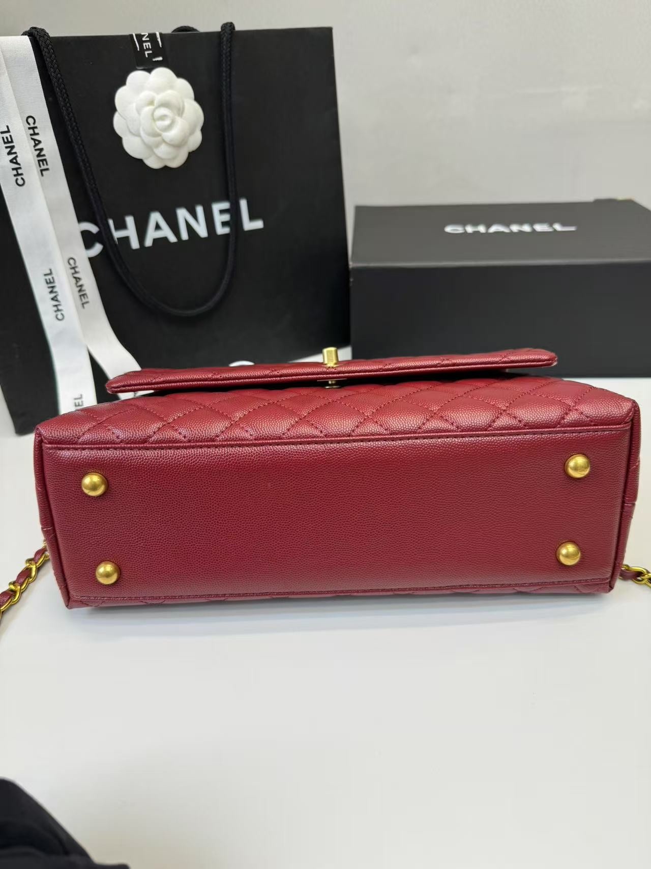 Chanel Handbag With Top Handle Dark Red For Women 11in/28cm