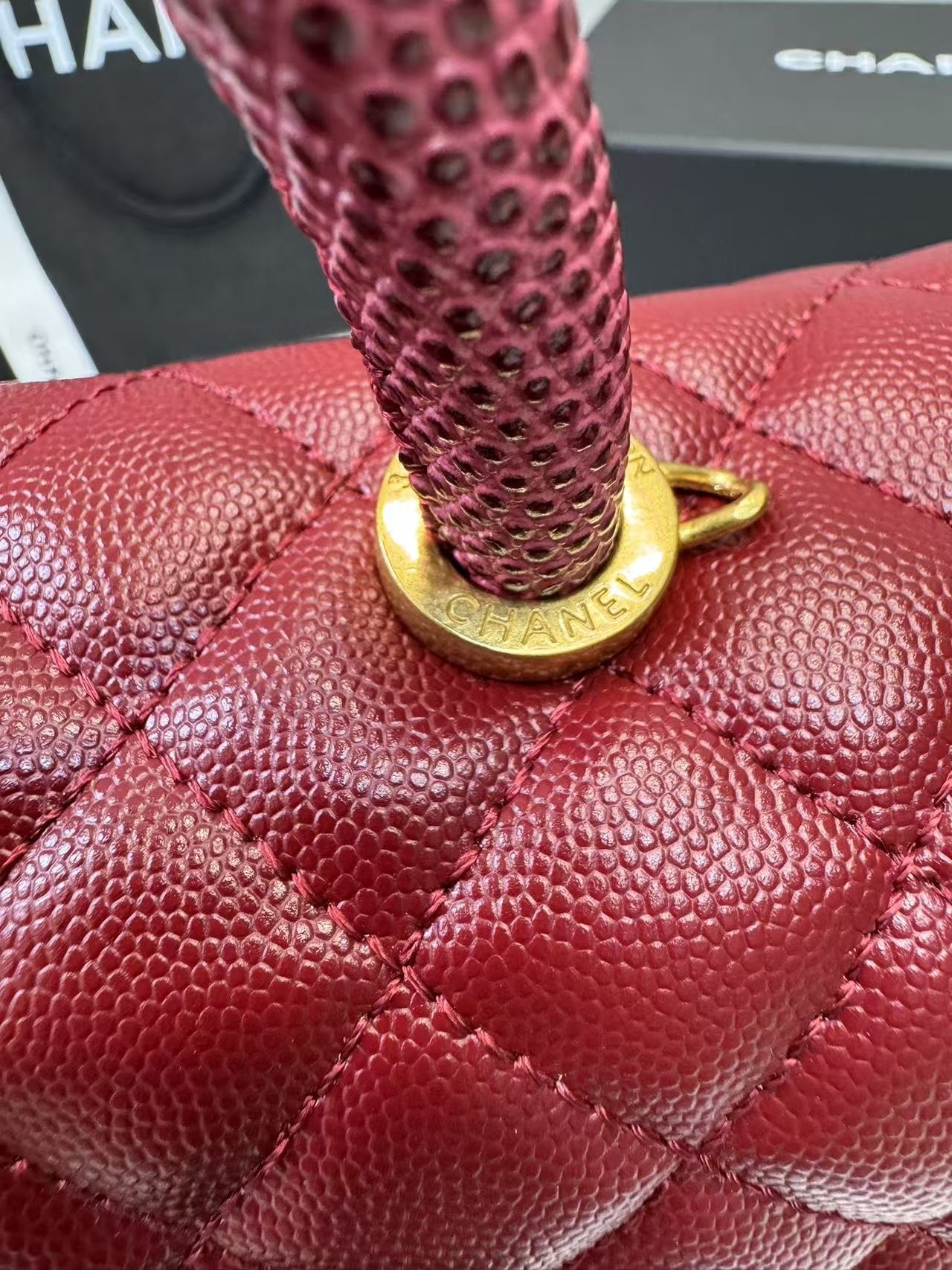 Chanel Handbag With Top Handle Dark Red For Women 11in/28cm