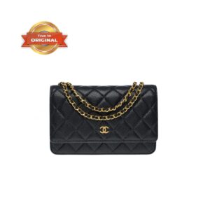 Chanel CO-CO Classic Wallet On Chain 19cm/7.5in Gold Toned Hardware For Women Black