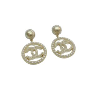 Chanel Dangling Big Circle Frame Earrings Gold Tone For Women