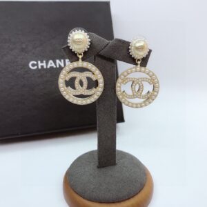 Alternative view of Chanel Dangling Big Circle Frame Earrings Gold Tone For Women