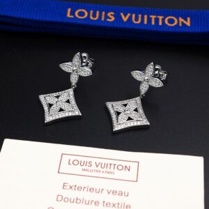 Louis Vuitton Diamond Floral Earrings Silver For Women