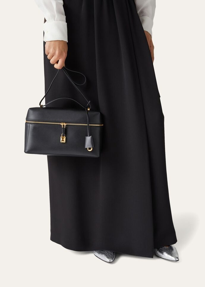 Loro Piana Extra L27 Top Handle Bag  0.6in/ 27cm Black Gold Hardware For Women FAN3462 8000