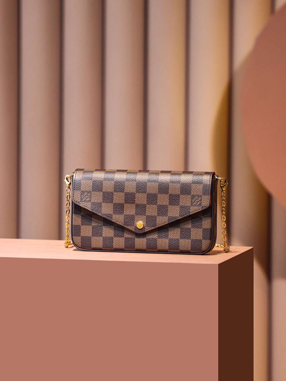 Louis Vuitton Pochette Felicie Shoulder Bag 8.3in/ 21cm Brown Gold Hardware For Women N63032 - Image 5