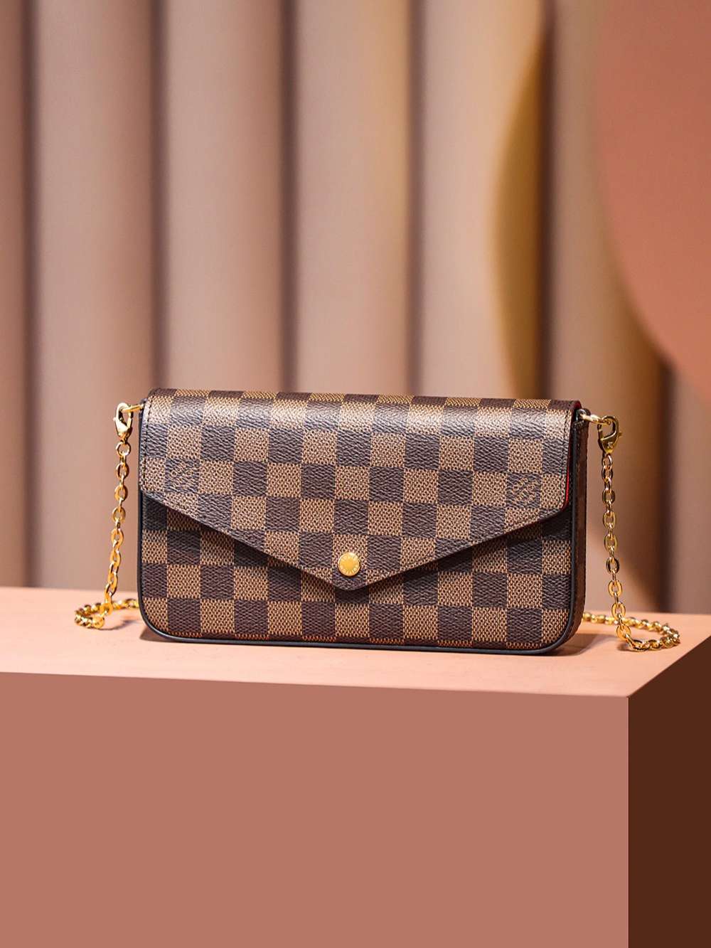 Louis Vuitton Pochette Felicie Shoulder Bag 8.3in/ 21cm Brown Gold Hardware For Women N63032 - Image 4