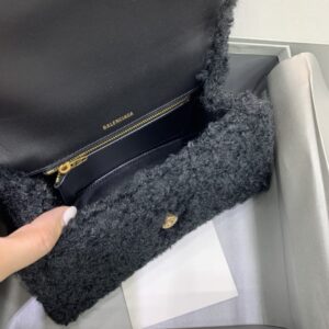 Alternative view of Balenciaga Furry Hourglass Small Handbag With Strap In Black For Women 9.4in/24cm 676365210FU1000