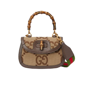 Gucci Bamboo 1947 Jumbo GG Small Top Handle Bag 8.3in/ 21cm Camel Ebony Gold Hardware For Women 675797 UKMDT 2570