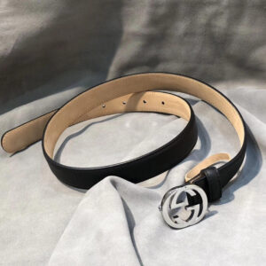 Gucci Belt With Interlocking G Buckle Black/Cream GG, Women Belt 370717