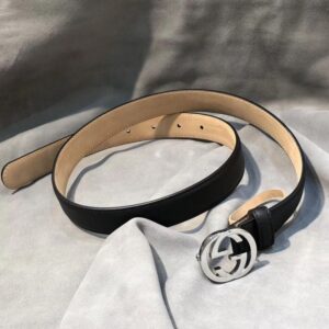 Gucci Belt With Interlocking G Buckle Black/ Cream GG 370717 - 90Eu - 105Cm